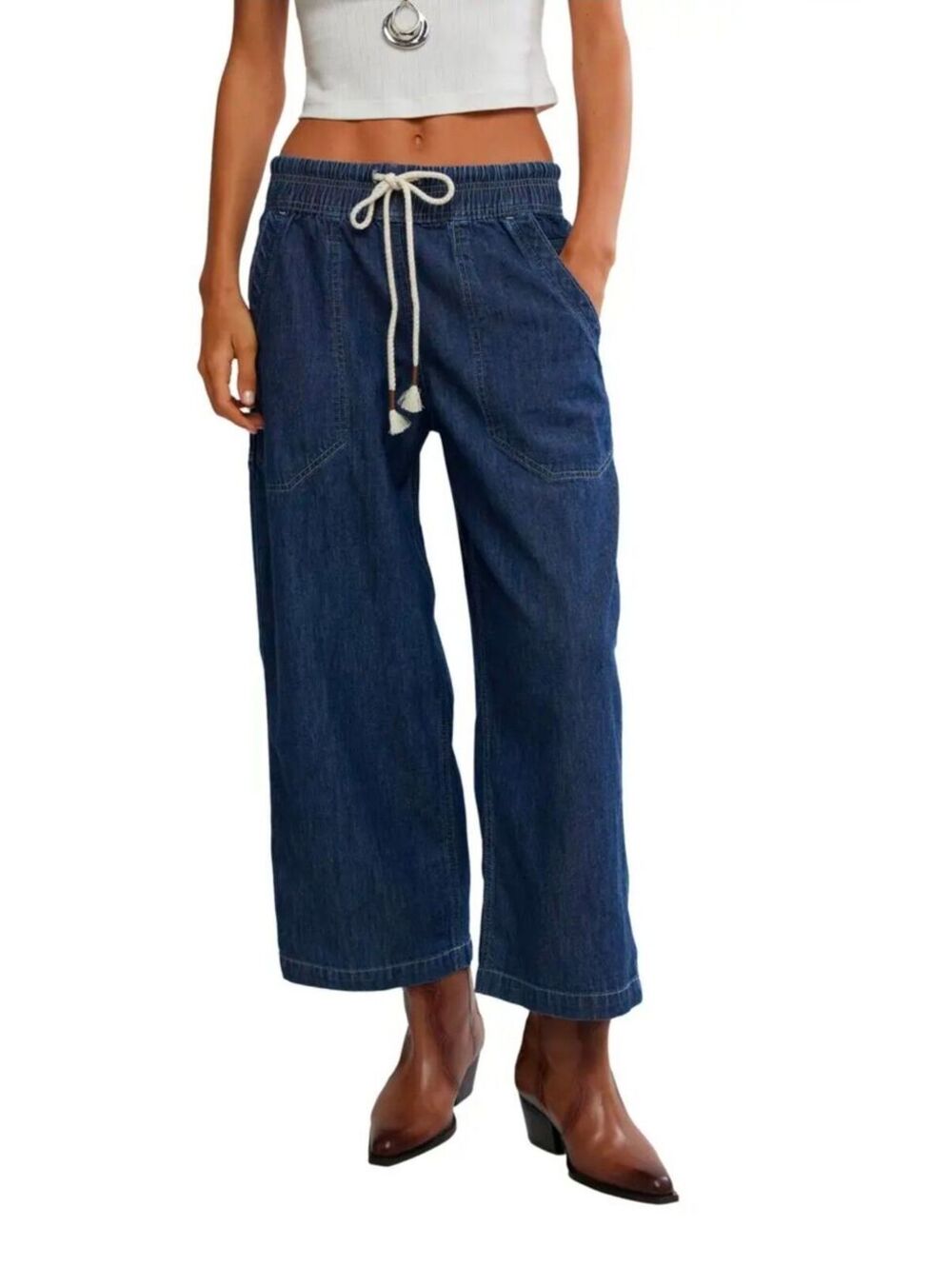 NWT|Sz.S |Free People Easy Peasy Wide Leg Mid Rise Denim Pants